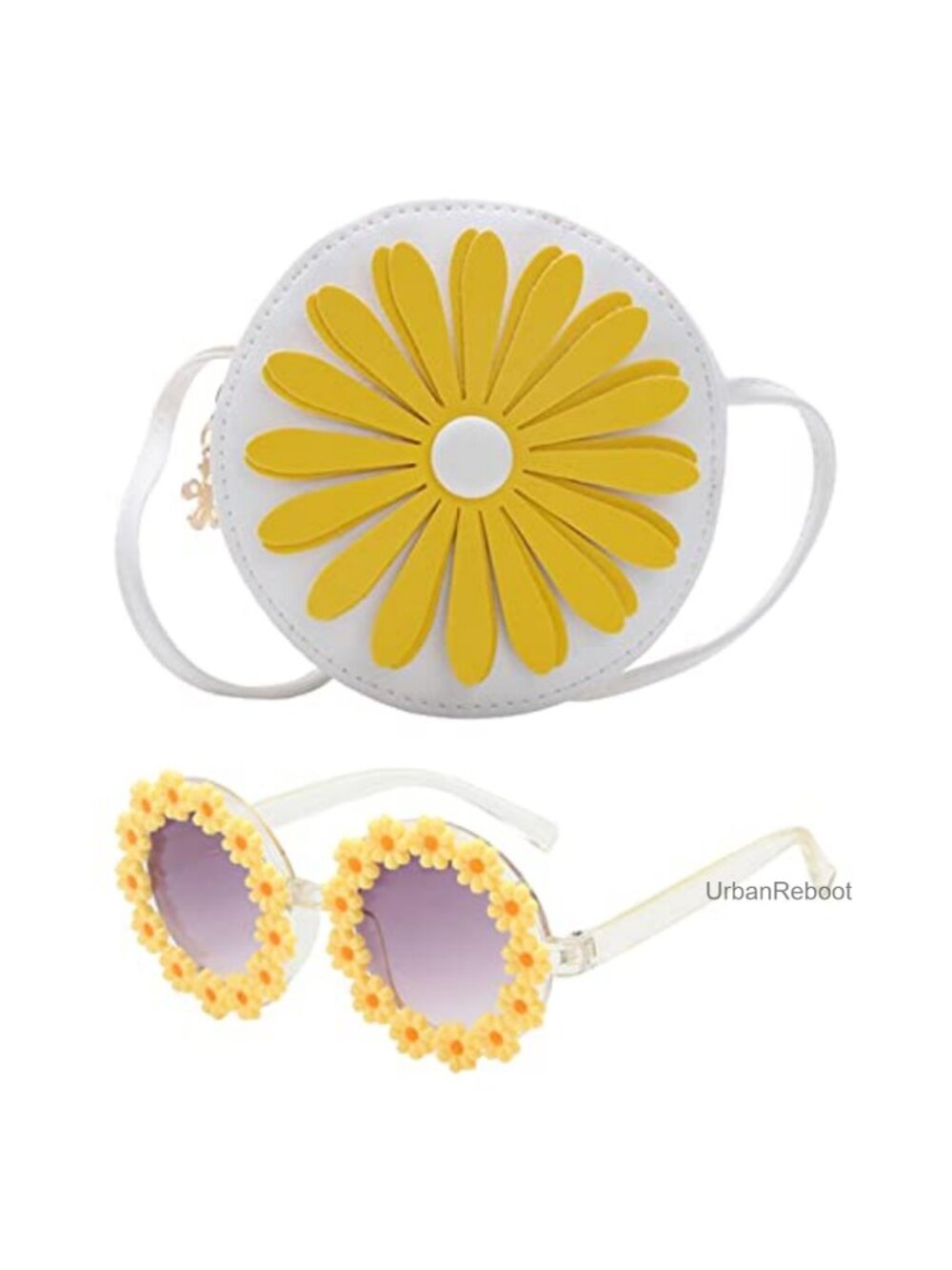 Girls 2pc PU Leather Crossbody Purse Set with Sunglasses Floral Toddler Bag